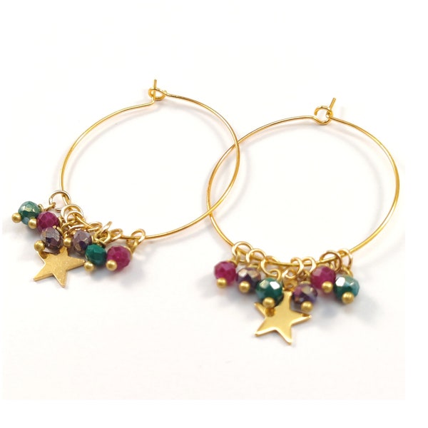 GOLD EARRINGS, Stainless steel gold earrings, Star earrings, Loop earrings, bead earrings, gold