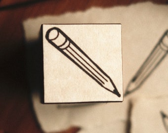 Animatie potlood houten rubberen stempel - handgemaakt, voor ambachten, scrapbooking, journaling, planner en reizigersnotitieboekje