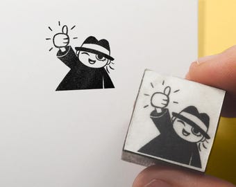 Mini E Thumb's Up Mounted Rubber 3/4" Handmade Stamp - For Crafts, Scrapbooking, Journaling, Planner, & Traveler's Notebook