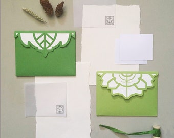 Letter Writing Set - New Leaf | Snail Mail Kit | Pen Pal Fantasy Set | Deckled Edge Floral Paper