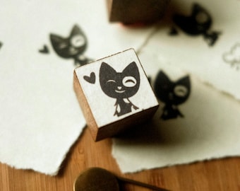 Mini Tortie Love Stamp Mounted Rubber 3/4" Handmade Stamp - For Crafts, Scrapbooking, Journaling, Planner, & Traveler's Notebook