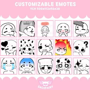 Émoticônes Chibi personnalisées YCH (choisissez vos propres couleurs) pour streamer Twitch/Discord