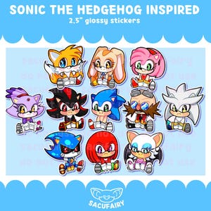 Sonic the Hedgehog Inspired SEGA  2in Stickers: Sonic, Shadow, Amy, Knuckles, Tails, Eggman, Rogue, Silver, Blaze, Mecha, Cream