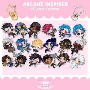 ARCANE Inspired  League of Legends 2.5-inch Clear Acrylic double-sided Keychains: Viktor, Jinx, Jayce, Mel, Caitlyn, Vi, Isha, Ekko