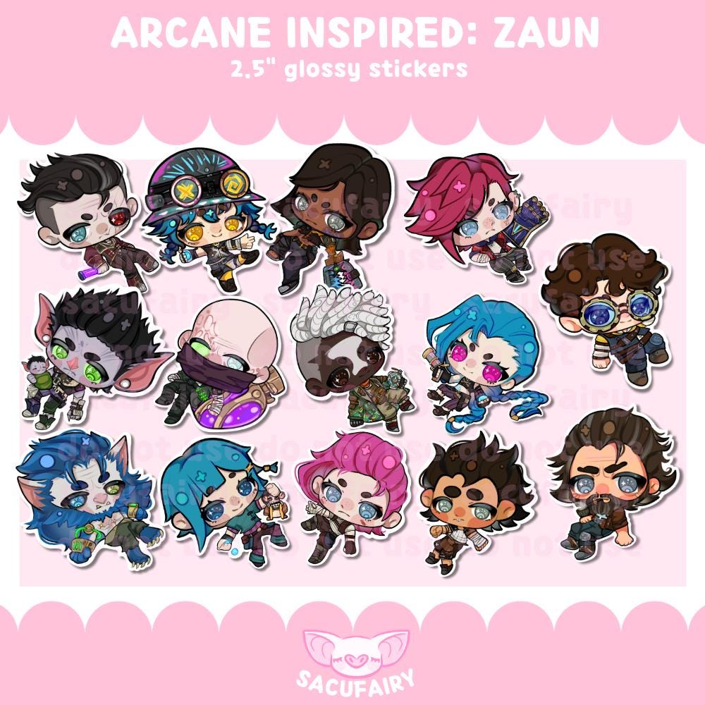 Arcane Inspired Stickers: Zaun Edition Ekko, Jinx, Vi, Isha, Warwick, Singed, Silco, Sevika