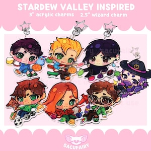 Stardew Valley Inspired Bachelors 3-inch Clear Acrylic double-sided Keychains: Sebastian, Alex, Sam, Harvey, Shane, Elliot