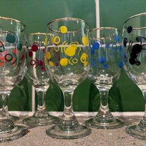 Vintage set of 6 Colourful Stem Liqueur/sherry/shot Glasses