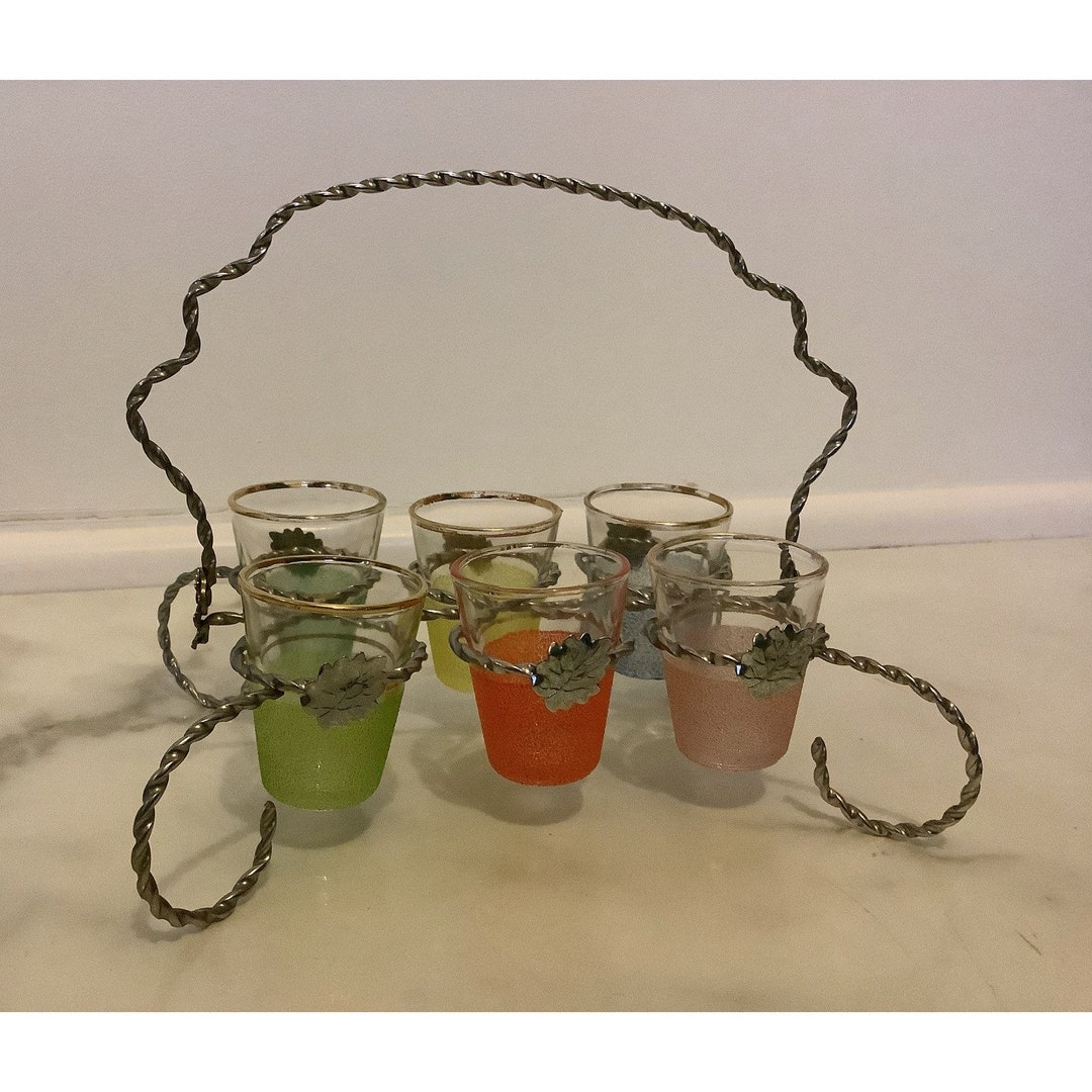 Vintage French Shot Glasses With Stand Etsy
