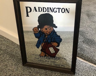 Vintage Paddington Bear Mirror. Vintage Wooden Framed Decor
