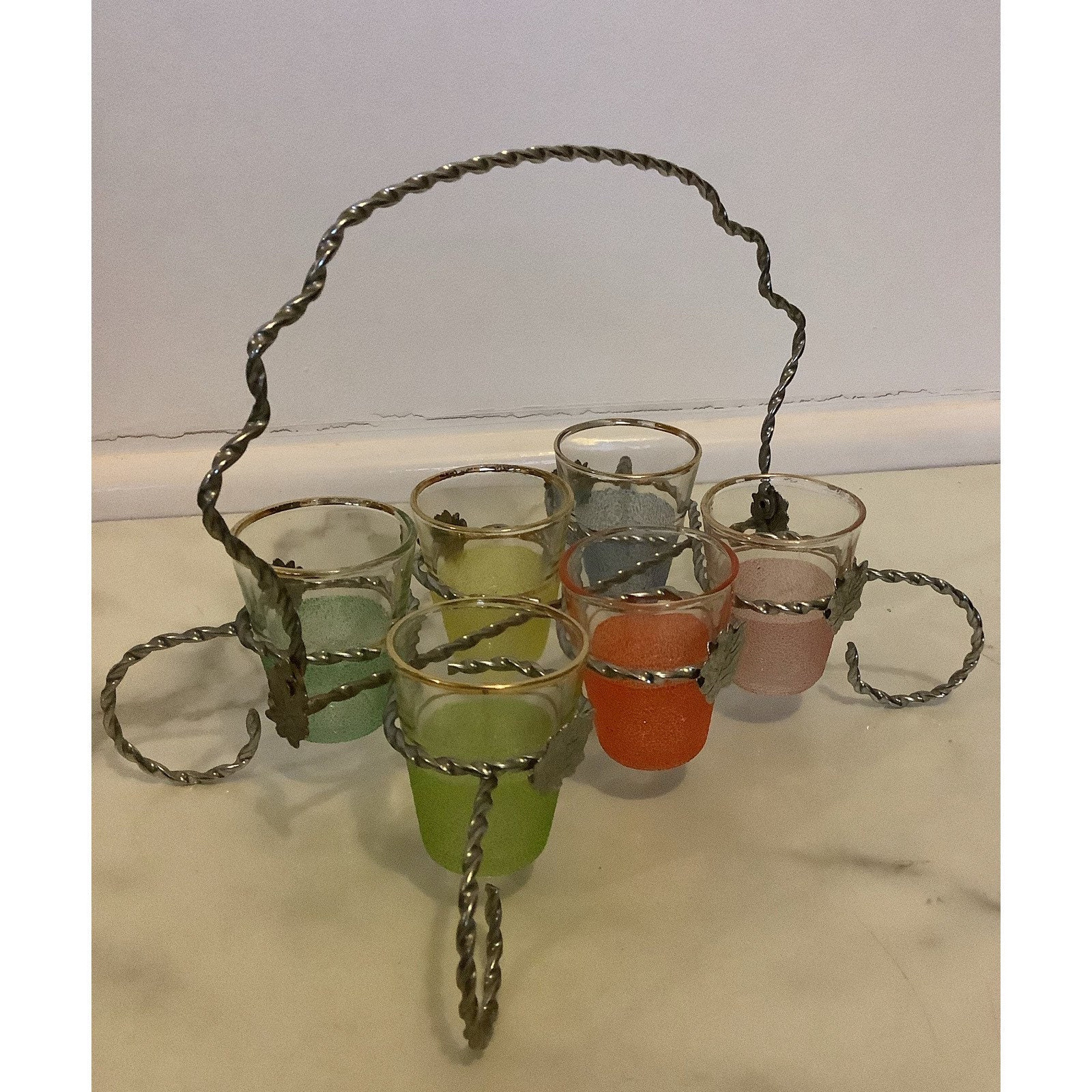 Vintage French Shot Glasses With Stand Etsy
