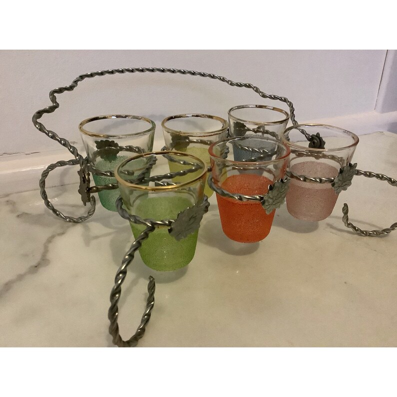 Vintage French Shot Glasses With Stand Etsy
