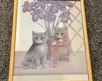 Vintage Mirror Kittens And Flowers
