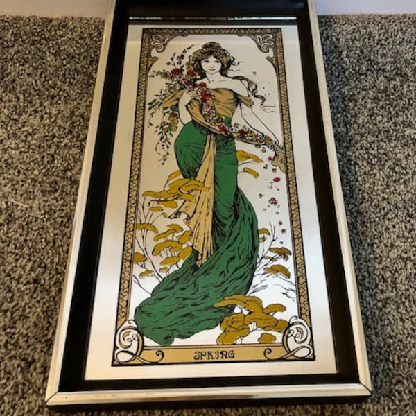 Vintage Alphonse Mucha ""Frühling"" Spiegel."