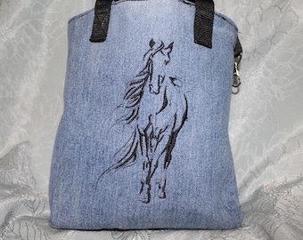 Horse Lover Bag • Embroidered Denim Mini Bag • Upcycled Jeans • Western Gift • Barn Tote • Cowgirl Bag”
