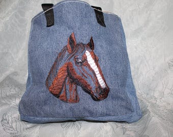 Horse Lover Bag • Embroidered Denim Mini Bag • Upcycled Jeans • Western Gift • Barn Tote • Cowgirl Bag”
