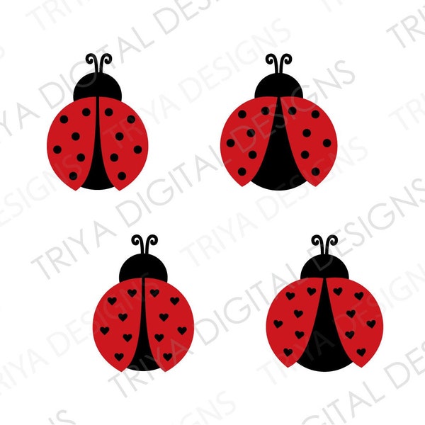 Ladybug SVG Cut Files | Lady Bug Clip Art, Cricut File, Ladybug With Hearts, Flying Ladybug Vector PNG | Digital DOWNLOAD