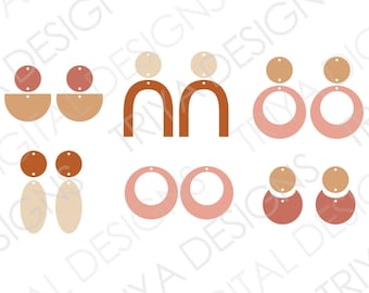 Boho Ohrring Set von 8 SVG-Schnitt-Dateien | Boho farbige Kunstleder Ohrringe Cut SVG-Dateien | Sofortiger digitaler DOWNLOAD