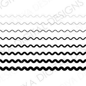 May include: A digital design featuring a series of wavy lines in varying thicknesses. The lines range from thin, light gray to thick, black, creating a visual hierarchy. The design is set against a white background, suitable for digital art or graphic design projects.
