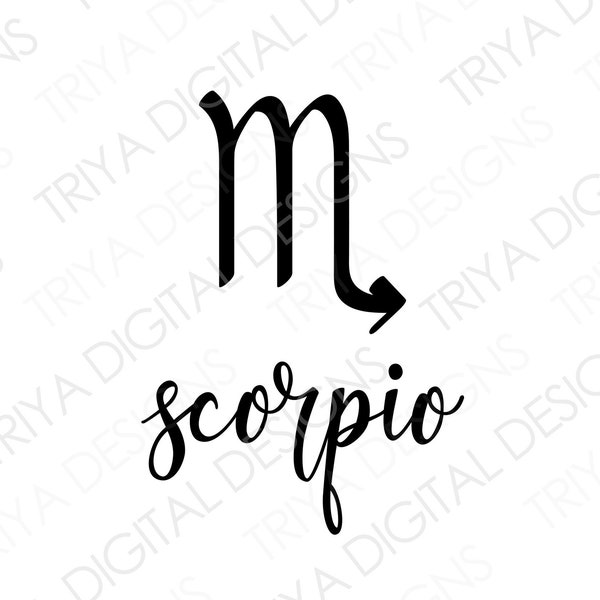 Scorpio SVG | Zodiac Sign, Sun Sign SVG Cut Files | Astrology Horoscope Hand Lettered Text PNG | Instant Digital Download