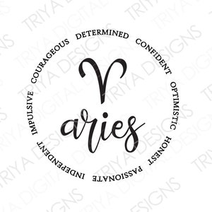Aries with Symbol and Traits SVG | Zodiac Sign, Sun Sign SVG Cut Files | Astrology Horoscope SVGs | Digital DOWNLOAD