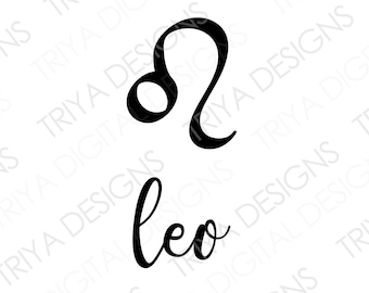 Leo SVG | Zodiac Sign, Sun Sign SVG Cut Files | Astrologie Horoscoop HandLetterde Tekst PNG | Direct digitaal downloaden