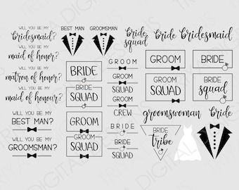 Bridesmaid and Groomsman SVG Bundle of 30 | Wedding, Maid of Honor, Bridesmaid, Bride Squad, Groom Crew, Groomsman Tuxedo | Digital DOWNLOAD