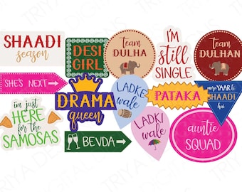 DIY Desi Wedding Photobooth Props PDF Print File | Indian Wedding, Sangeet Props, Mehndi Photos, Print then Cut Files | Digital DOWNLOAD