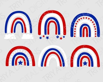 Red White & Blue Rainbow SVG Cut File Set of 6 | Cute Patriotic Independence Day July 4th America Rainbow PNG | Instant Digital DOWNLOAD