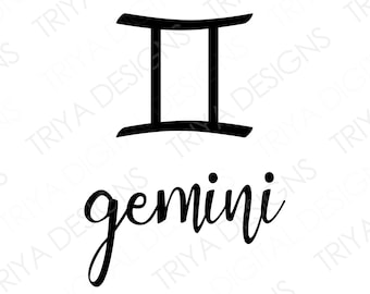 Gemini SVG | Zodiac Sign, Sun Sign SVG Cut Files | Astrology Horoscope Hand Lettered Text PNG | Instant Digital Download