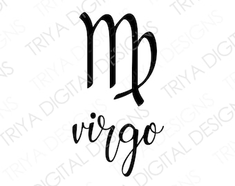 Maagd-svg | Sterrenbeeld, zonneteken gesneden SVG-bestanden | Astrologiehoroscoop handgeletterde tekst, png | Directe digitale download
