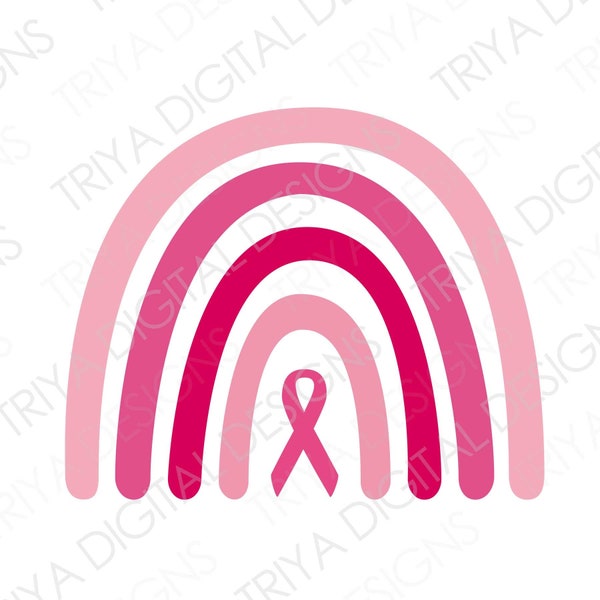 Pink Rainbow with Ribbon SVG Cut File | Breast Cancer Awareness Rainbow SVG File | Instant Digital DOWNLOAD