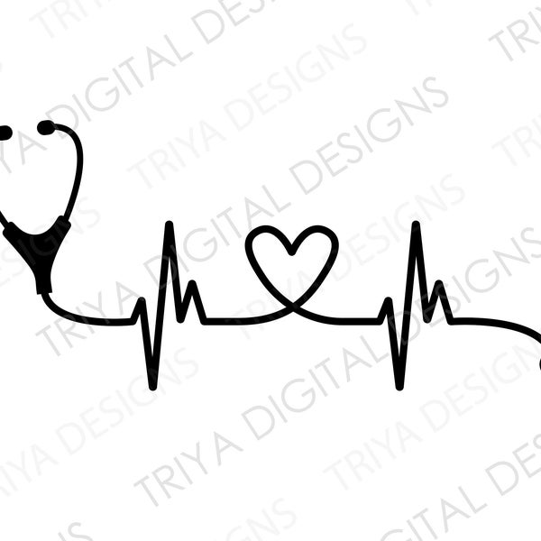 Heartbeat With Stethoscope and Heart SVG Cut File | Heartbeat, Stethoscope Clipart, Medical Clip Art PNG | Instant Digital DOWNLOAD