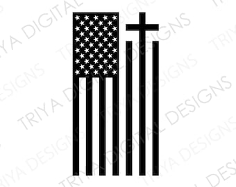 American Flag With Cross Silhouette SVG Cut File | US Flag, Faith, Stars and Stripes | United States of America | Instant Digital Download