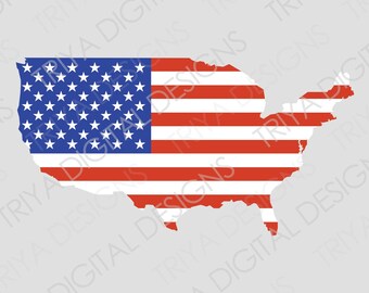 American Flag SVG Cut File | Vereinigte Staaten von Amerika Umriss Flagge Form PNG | Rot Weiß Blau, Sterne und Streifen | Sofortiger digitaler Download