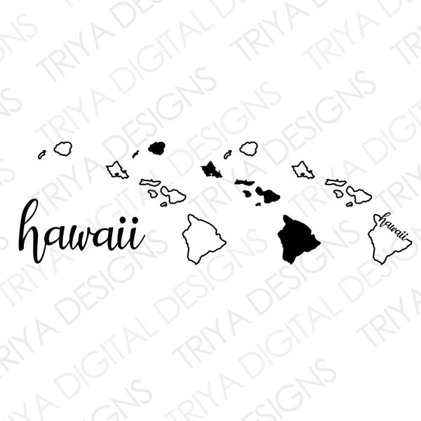 Hawaii SVG Bundle | Hawaiian Islands Outline with Text Cut File | State of Hawaii Outline SVG File | Instant Digital DOWNLOAD