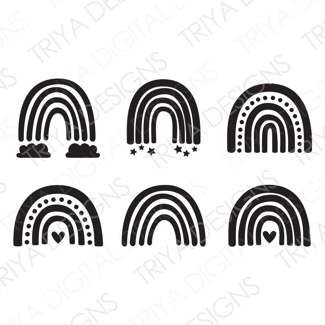 Boho Rainbow SVG Cut File Set of 6 | Cute Boho Black Rainbow Sticker ...