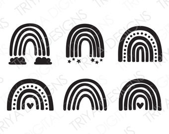 Boho Rainbow SVG Cut File Set of 6 | Cute Boho Black Rainbow Sticker SVG File | Instant Digital DOWNLOAD
