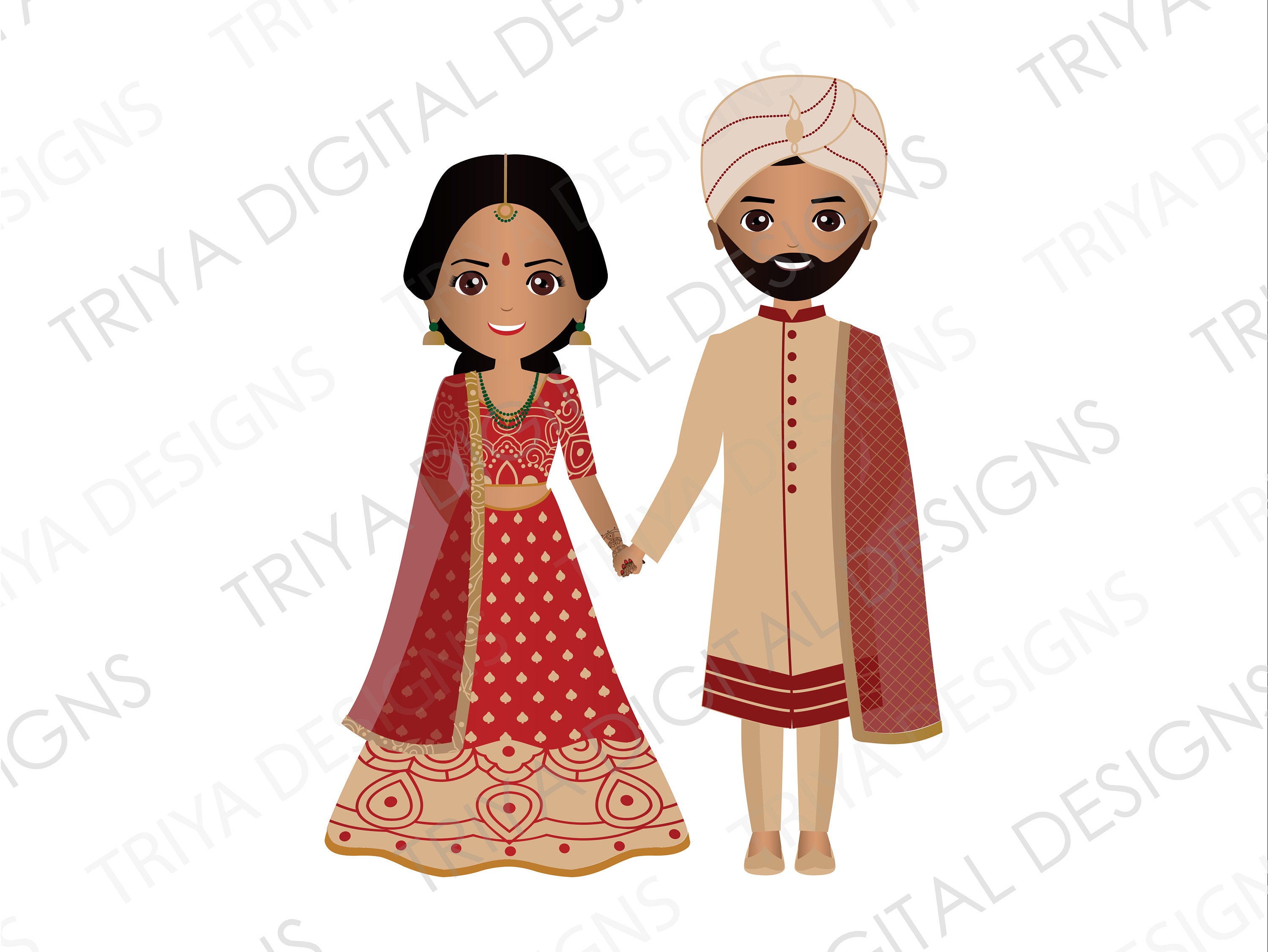 Indian Wedding Couple Holding Hands Clip Art Traditional - Etsy Ireland