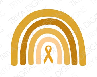 Gold Yellow Rainbow with Ribbon SVG Cut File | Childhood Cancer Awareness Rainbow SVG File | Instant Digital DOWNLOAD