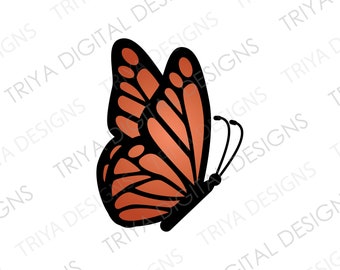 Contorno de mariposa monarca encaramado SVG Archivo de corte / Silueta de mariposa, Cricut, Mariposas en capas, Mariposa voladora PNG / DESCARGA digital
