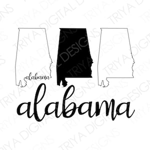 Alabama Umriss mit Text SVG-Schnittdatei | Bundesstaat Alabama Umriss SVG-Datei | Sofortiger digitaler DOWNLOAD