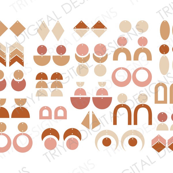 Boho Earring Set of 24 SVG Cut Files | Boho Colored Faux Leather Earrings Cut SVG Files | Instant Digital DOWNLOAD