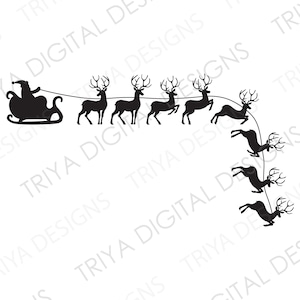 Santa Sleigh and Reindeer for Corner SVG Cut File | Rudolph, Christmas Silhouette | Laser Cut File for Glowforge | Instant Digital DOWNLOAD