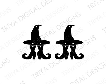 Witch Earrings SVG Cut Files | Cute Witch Hat and Boots Print then Cut File | Laser Cut, Glowforge, Faux Leather, Cricut | Digital DOWNLOAD