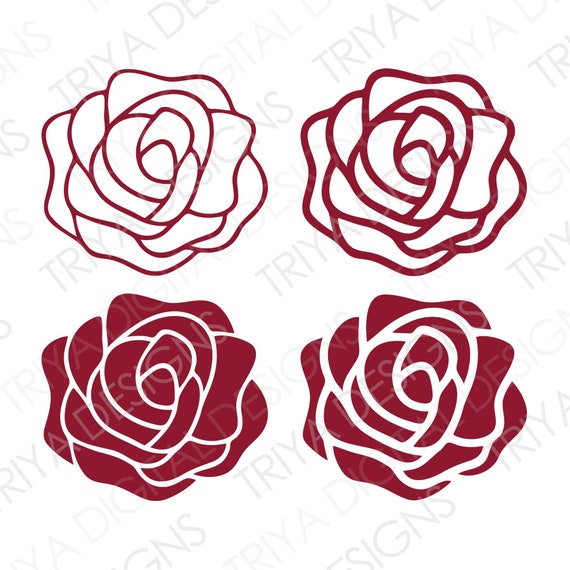 Rose SVG Cut File Four Roses Intricate Outline SVG Red Etsy