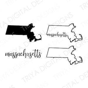 Massachusetts SVG Bundle | Massachusetts Outline with Text Cut File | State of Massachusetts Outline SVG File | Instant Digital DOWNLOAD