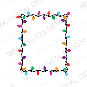 May include: A rectangular frame of black string lights with colorful bulbs. The bulbs are red, pink, orange, yellow, green, blue, and purple. The text "TRIYA DIGITAL DESIGNS" is in the background.