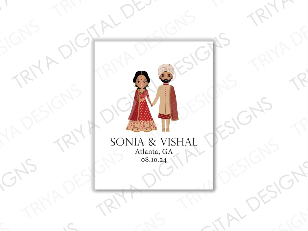 Printable Wedding Poster With Custom Couple Clip Art Personalized Desi ...