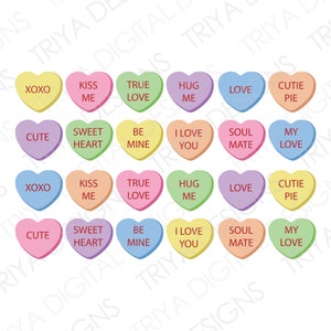 Candy Hearts SVG Cut Files | Set of 24 | Valentine's Day Sweethearts SVG File | Conversation Heart, Candy Heart Svg | Digital DOWNLOAD