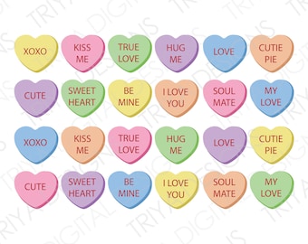 Candy Hearts SVG Cut Files | Set of 24 | Valentine's Day Sweethearts SVG File | Instant Digital DOWNLOAD | Candy Heart Svg